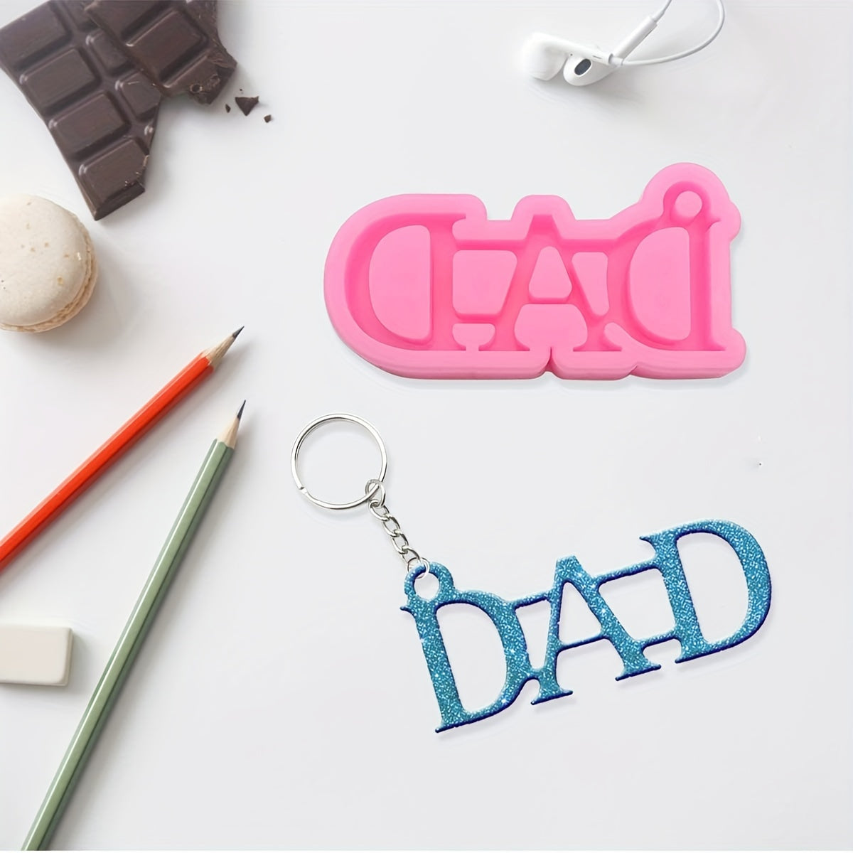 Dad Word Keychain Silicone Mold Father's Gift Epoxy Resin DIY Crafts