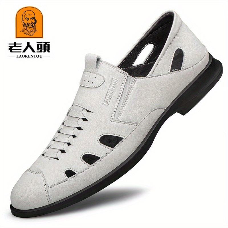 LAORENTOU Men's Leather Beach Sandals Non Slip Comfy Summer Shoes