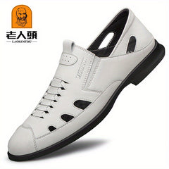 LAORENTOU Men's Leather Beach Sandals Non Slip Comfy Summer Shoes