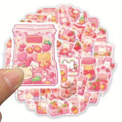 50pcs Pink Cartoon Dessert Waterproof Notebook Decorative Stickers