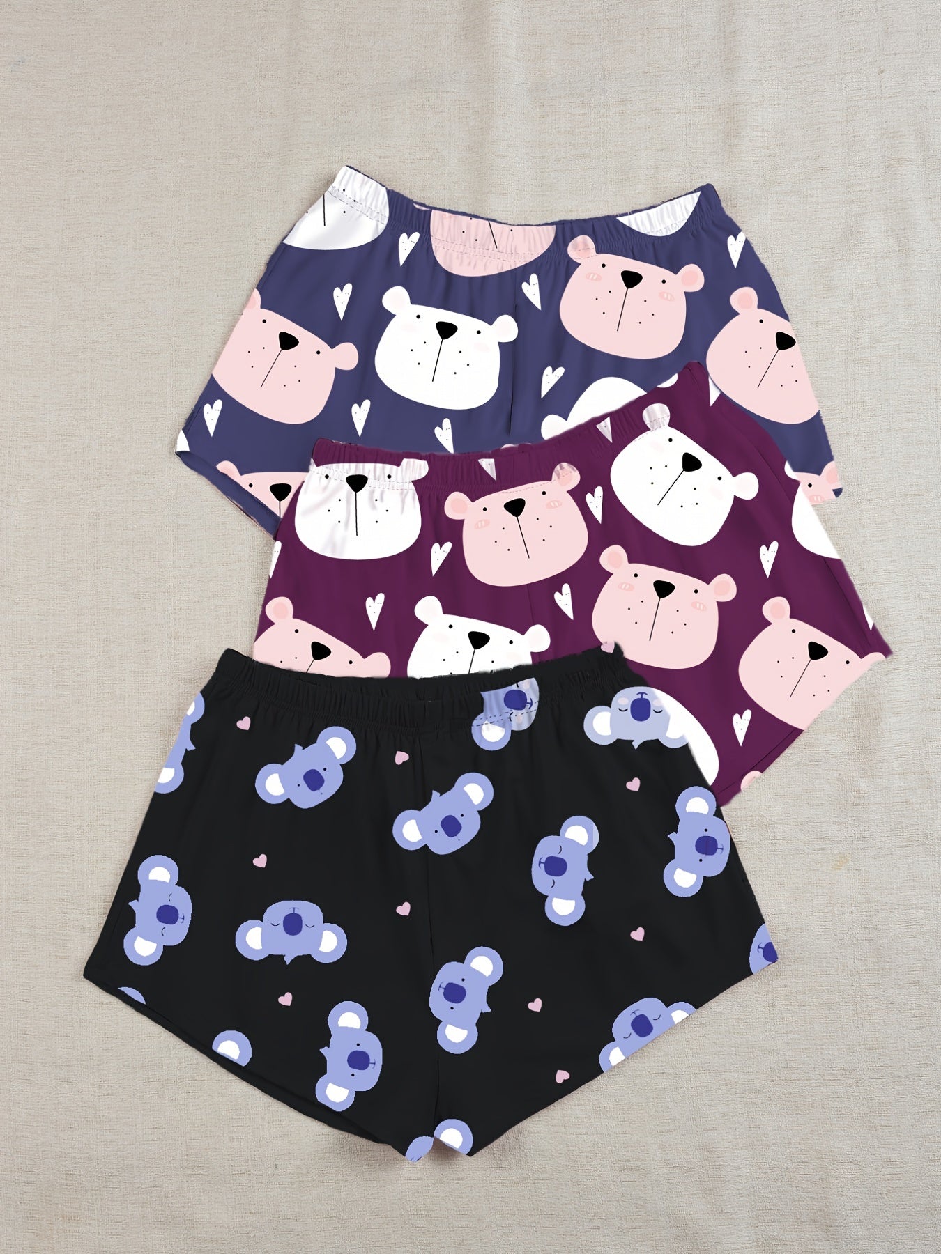 3 Cartoon Animal Lounge Bottoms Womens Shorts