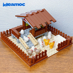IDEAMOC Farm Animal Building Blocks Set Chicken Coop Rabbit & Bird Figures