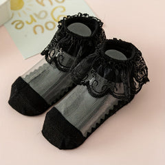 5 Pairs Baby Girls Lace Socks Crystal Silk Princess Mesh Breathable