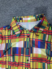 Plaid Print Long Sleeve Maxi Shirt Dress