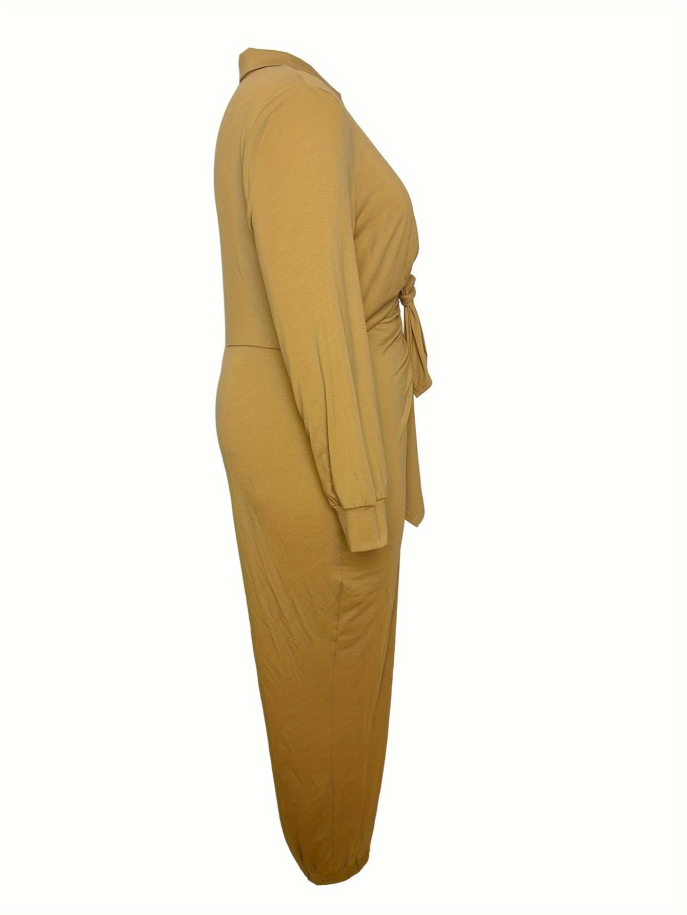 Solid Long Sleeve Turn Down Collar Jumpsuit