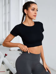 Solid Short Sleeves Crop Tops Quick Drying Round Neck T shirt Women's Activewear