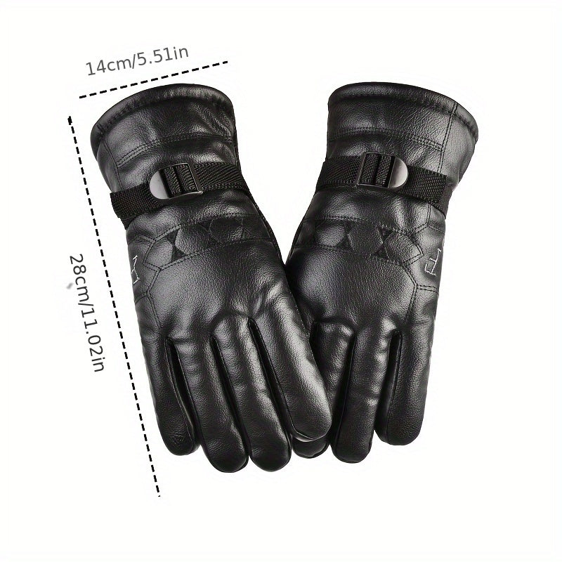 Velvet Warm Windproof Leather Riding Gloves Motorcycle Riding