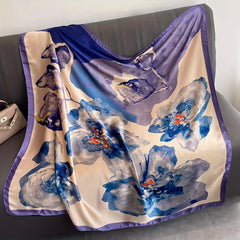 Vintage Flower Print Satin Shawl Square Scarf
