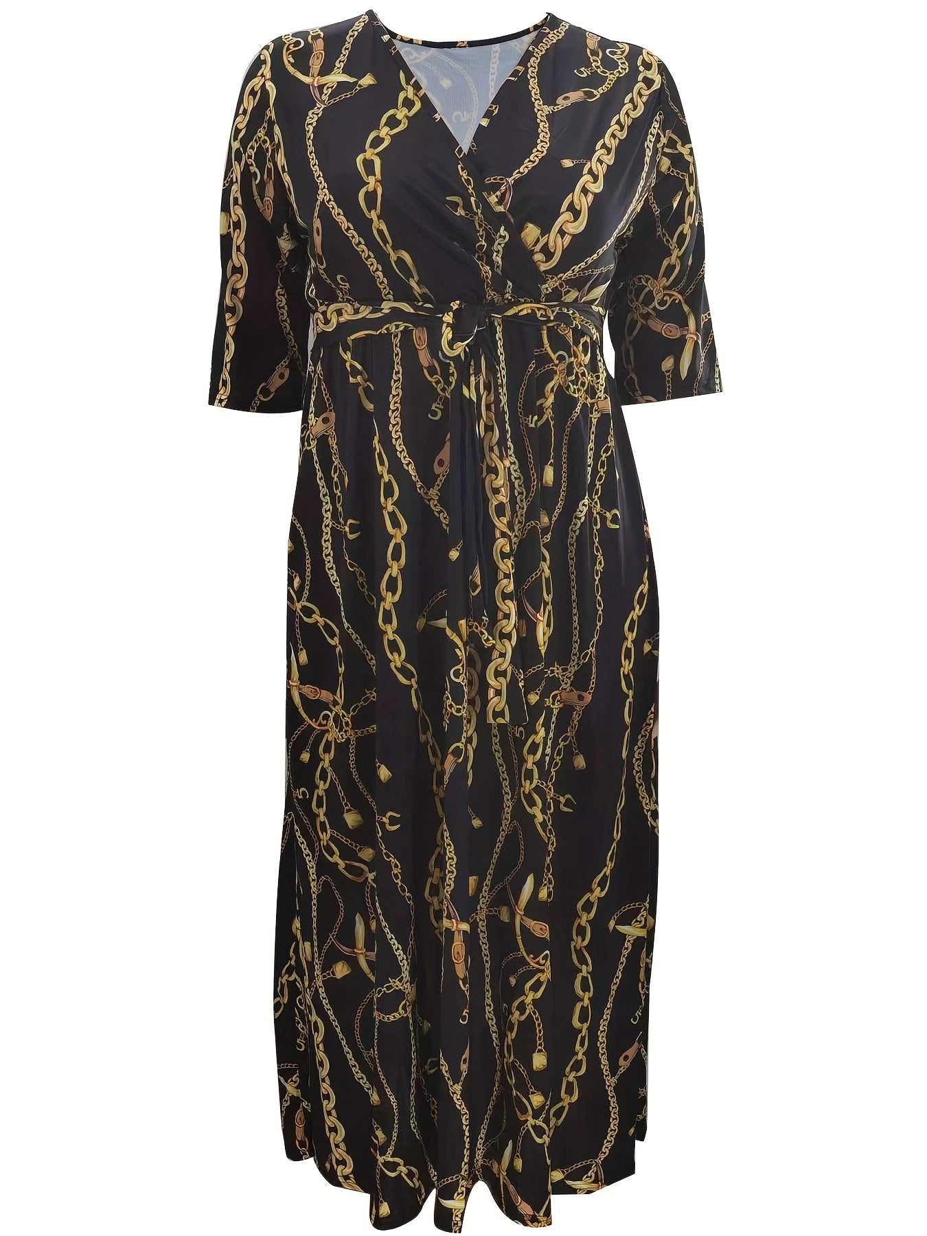 Plus Chain Print Maxi Dress With Belt