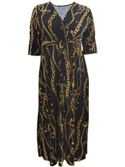 Plus Chain Print Maxi Dress With Belt