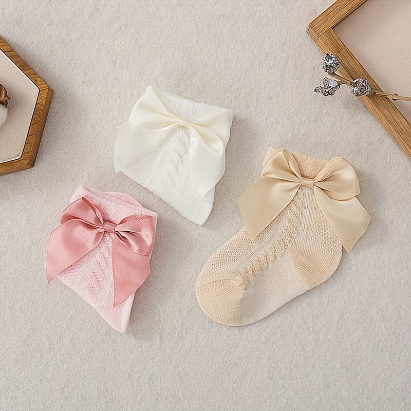 3 Pairs Casual Bow Knit Socks Soft Comfortable Elastic Thin Cotton Socks