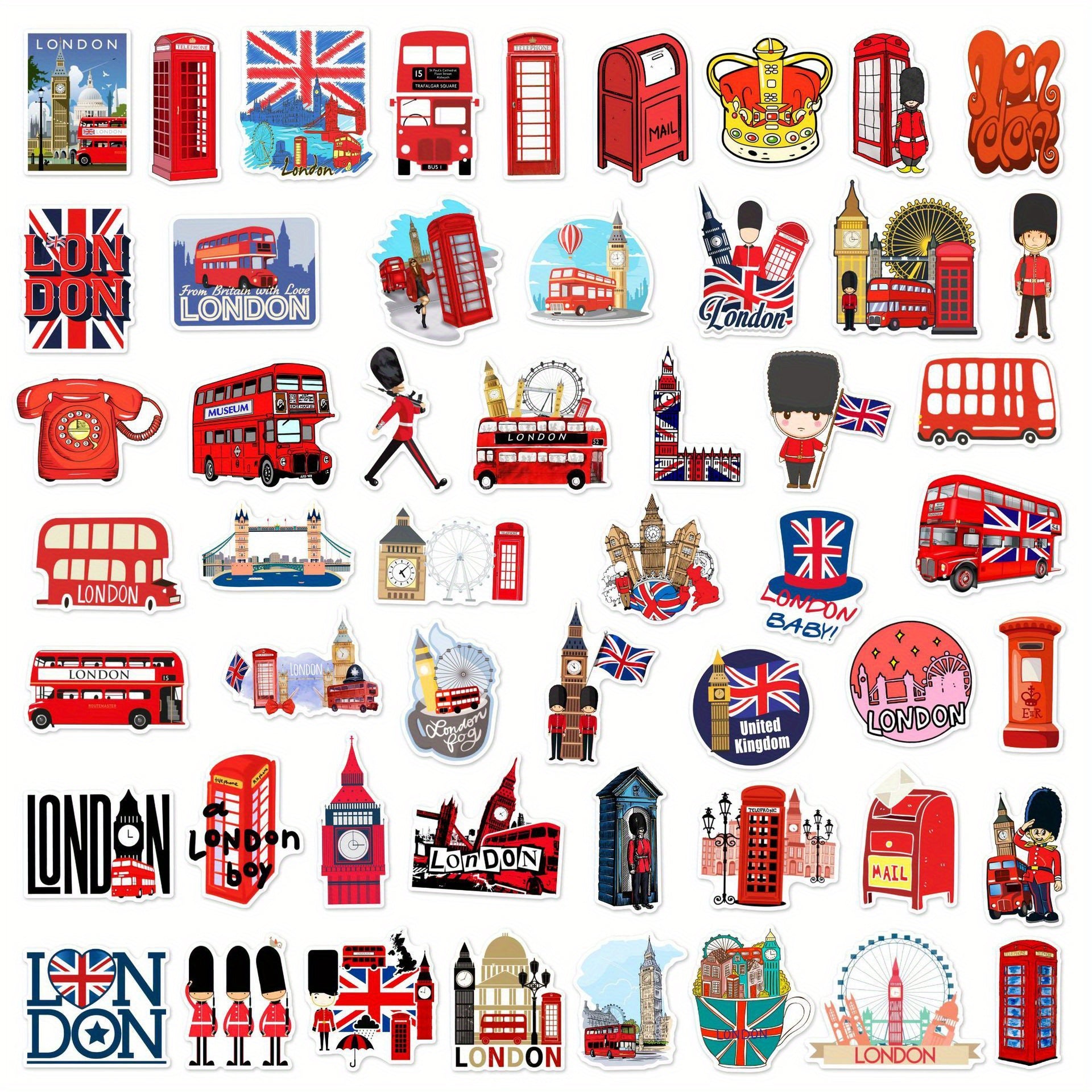 50pcs London Vinyl Stickers Waterproof Decals for Laptops Skateboards