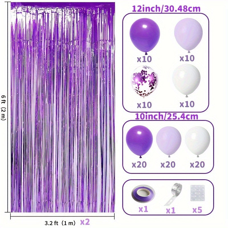 109pcs Purple Sequin Latex Balloon Set Holiday Gathering Shooting Props