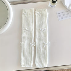 Bow Knitted Leg Warmers & Knee High Socks Women's Stockings