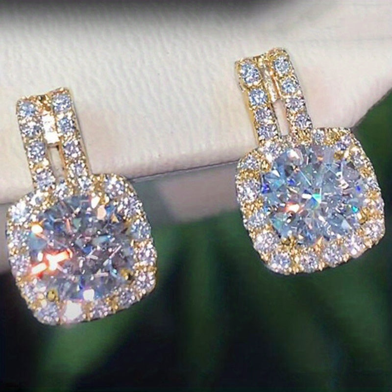 Pop Jewelry Zircon Stud Earrings - Copper Panel