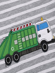 Boys Garbage Truck Print Striped Pajamas Set