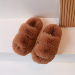 Soft Plush Cozy Slippers Girls Anti-skid Slip-on Shoes Indoor Home