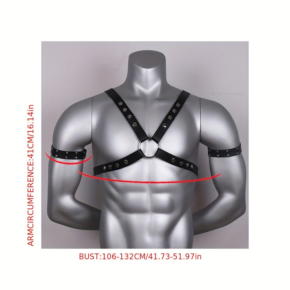 Men's PU Leather Body Chest Harness & Armbands Set for Cosplay Costume