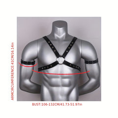 Men's PU Leather Body Chest Harness & Armbands Set for Cosplay Costume