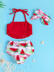 3pcs Baby Girls Halter Top Watermelon Shorts Swimsuit