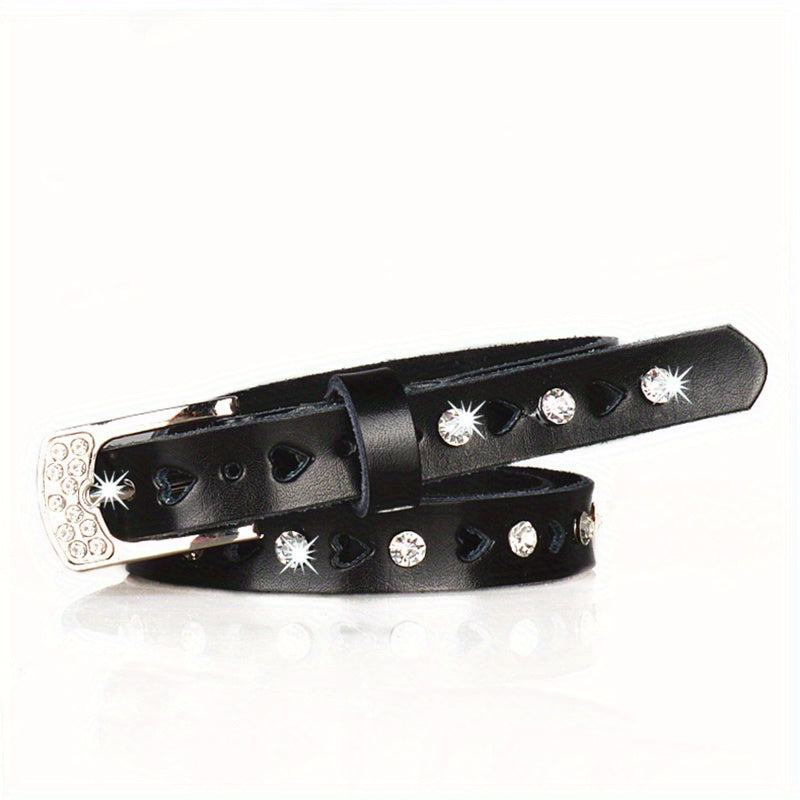 Rhinestone Thin Belt Heart Hollow Solid Jeans Pants Belts Women Men Coat