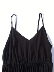 V-Neck Summer Dress Solid Color Pleated