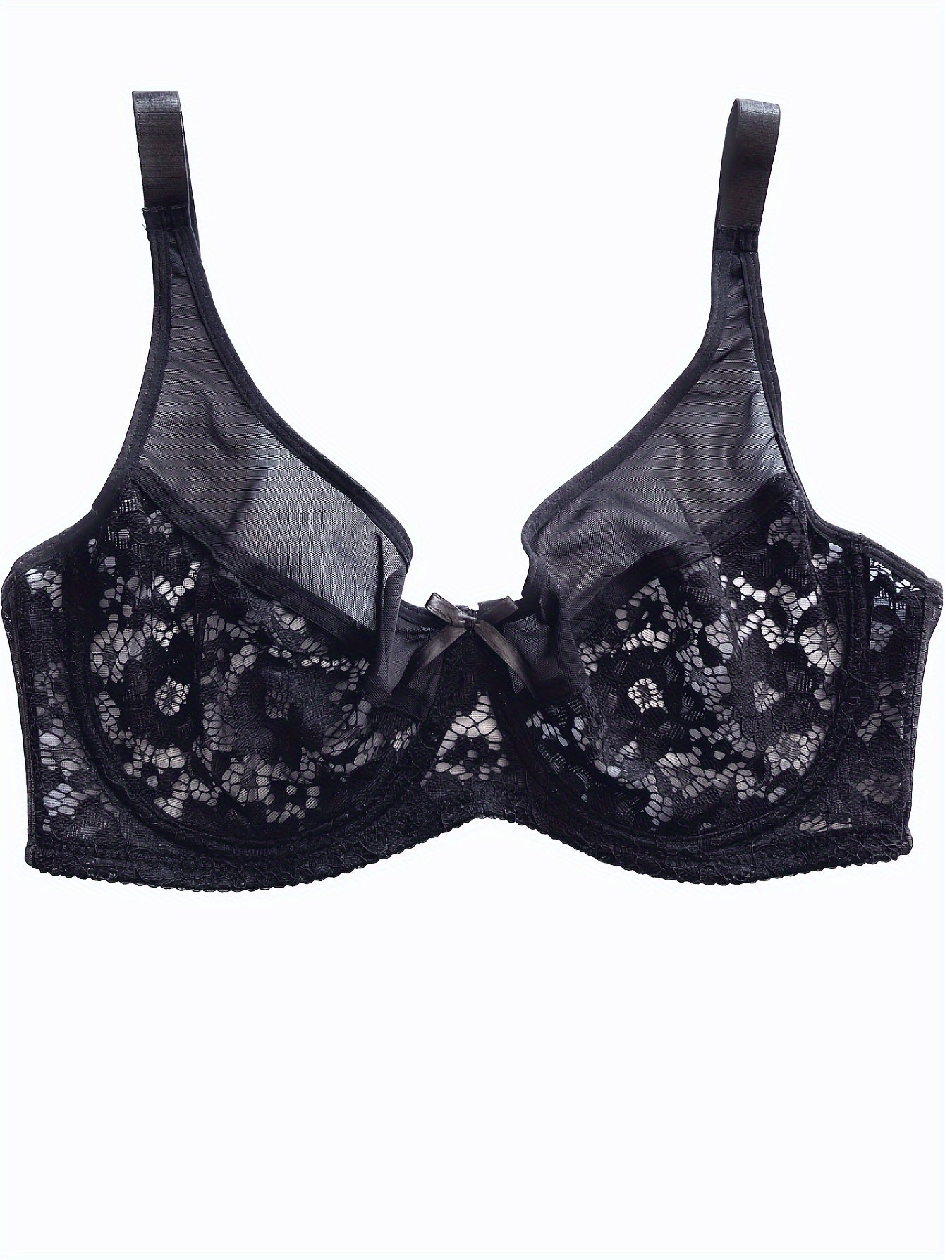 Sexy Bra Women's Plus Contrast Lace Underwire Mini Bow Detail Bra