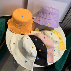 Y2K Flower Embroidery Bucket Hat for Women