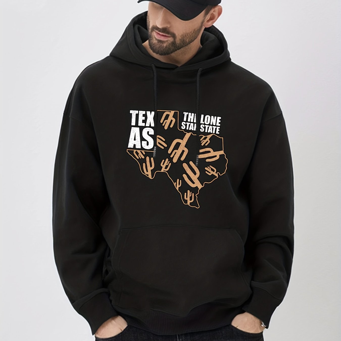 Cactus & Letter Hoodie Men's Pullover Sweatshirt Streetwear