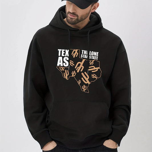 Cactus & Letter Hoodie Men's Pullover Sweatshirt Streetwear
