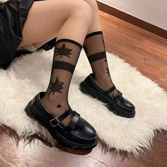 Printed Sheer Ultrathin Mesh Mid Tube Socks Women's Stockings