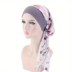 Print Lace Up Bonnet Cap Long Hair Satin Silky Night Cap