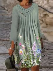 Floral Butterfly Print Ruched Dress Long Sleeve Casual Dress for Spring & Fall