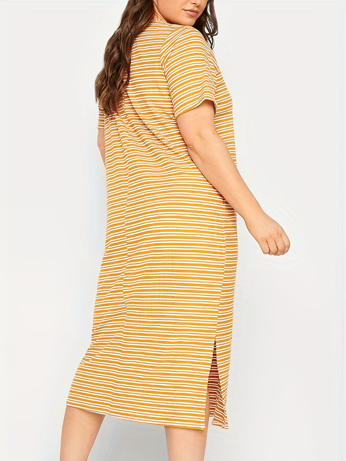 Stripe Print Short Sleeve Maxi Dress