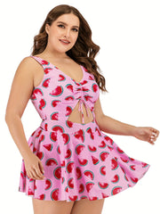 Watermelon Print Cut Out One Piece Swimwear