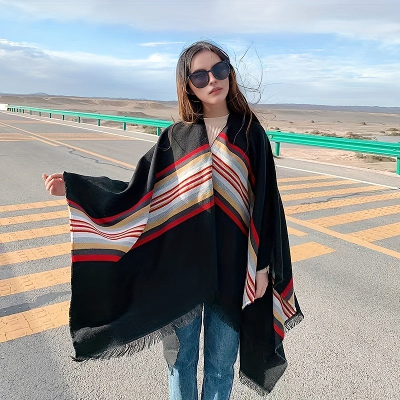Vintage Striped Cashmere Large Wrap