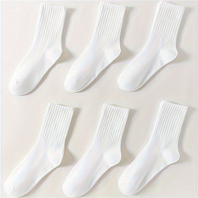 6 Pairs Solid Crew Socks for Women