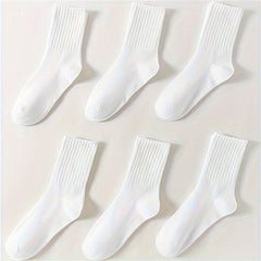 6 Pairs Solid Crew Socks for Women