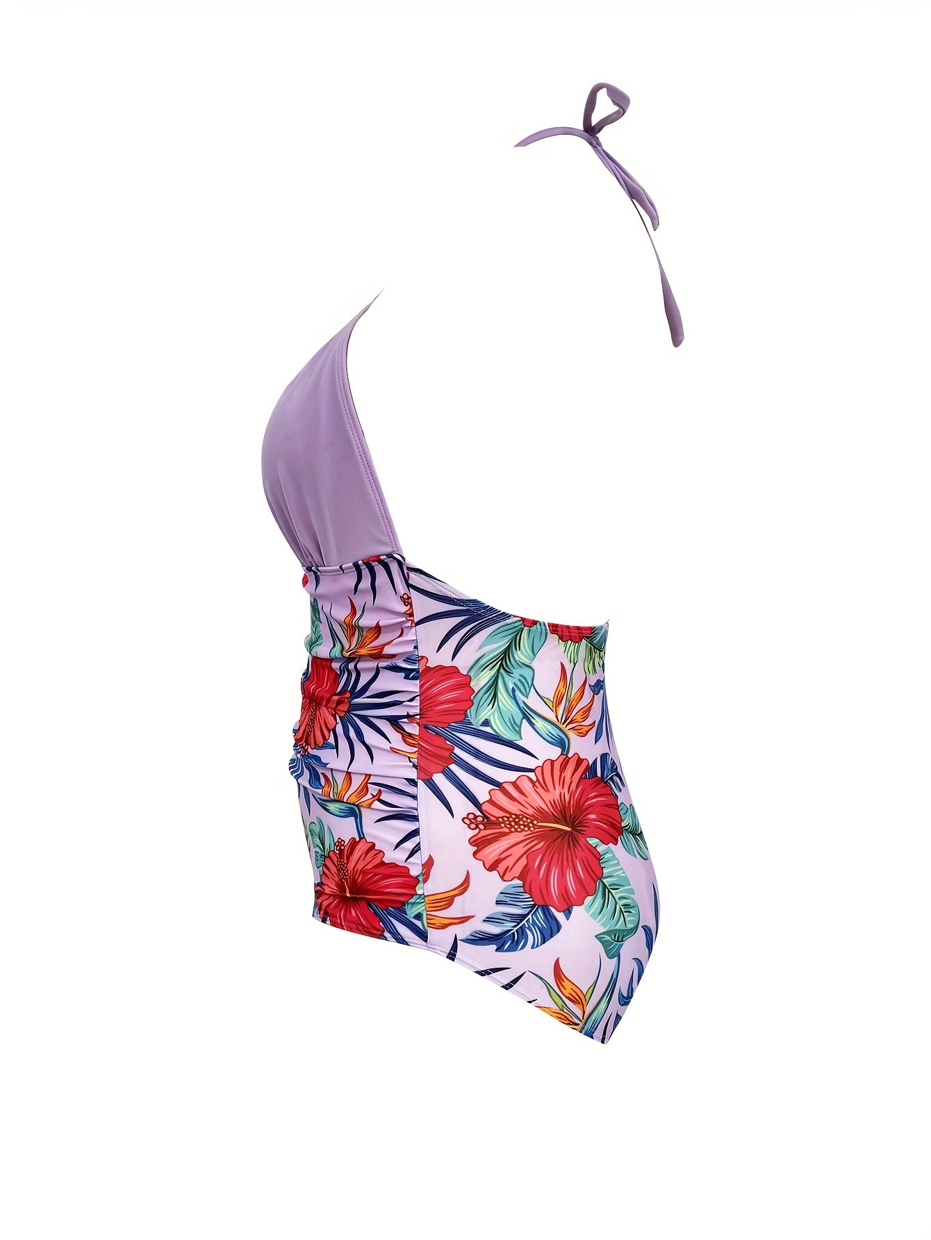 Sexy Swimsuit Women's Tropical Print Backless Halter One Piece