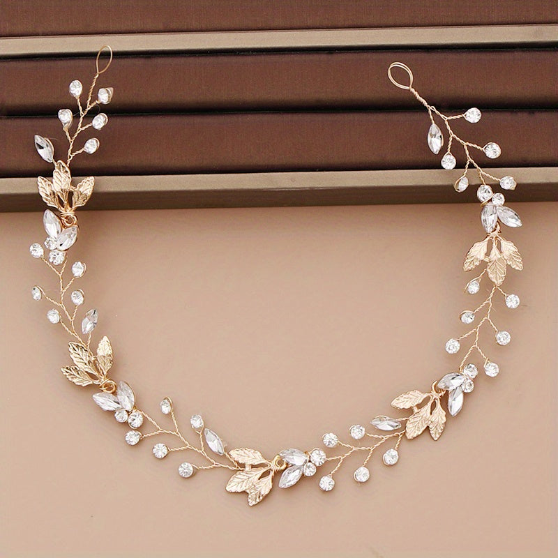 Silvery Flower Leaf Headband Faux Pearl Head Piece Bridal Wedding Hair Accessori