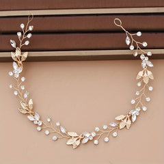 Silvery Flower Leaf Headband Faux Pearl Head Piece Bridal Wedding Hair Accessori