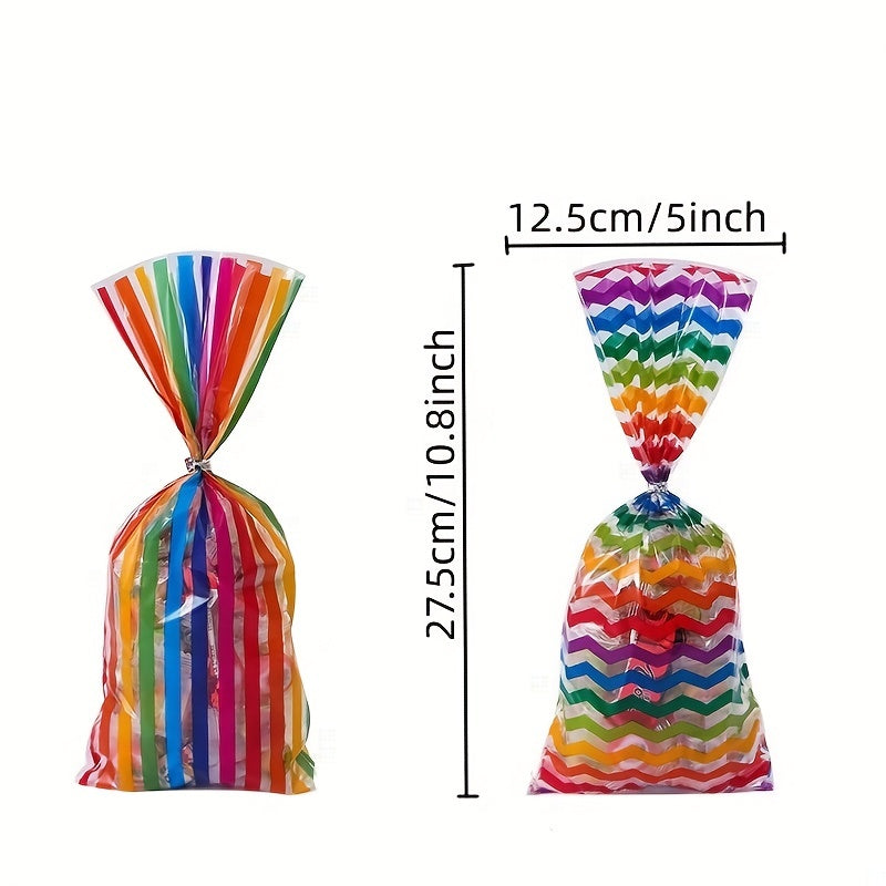 50pcs Rainbow Stripe Bread Packaging Bag - Assorted Candy Biscuit Gift Bag