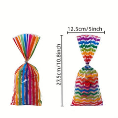 50pcs Rainbow Stripe Bread Packaging Bag - Assorted Candy Biscuit Gift Bag