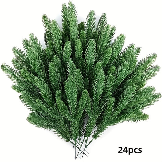 24pcs Holiday Christmas Pine Needles Artificial Green Pine Branches