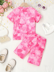 Girls Portrait KIDLIFE Love Short Sleeve T-shirt & Gradient Love Shorts Set