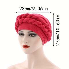 Double Braid Pre tied Turban Cap Solid Pleated Head Wrap Elastic Bonnet