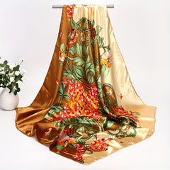Flower Print Square Scarf Vintage Bandana Shawl Silk