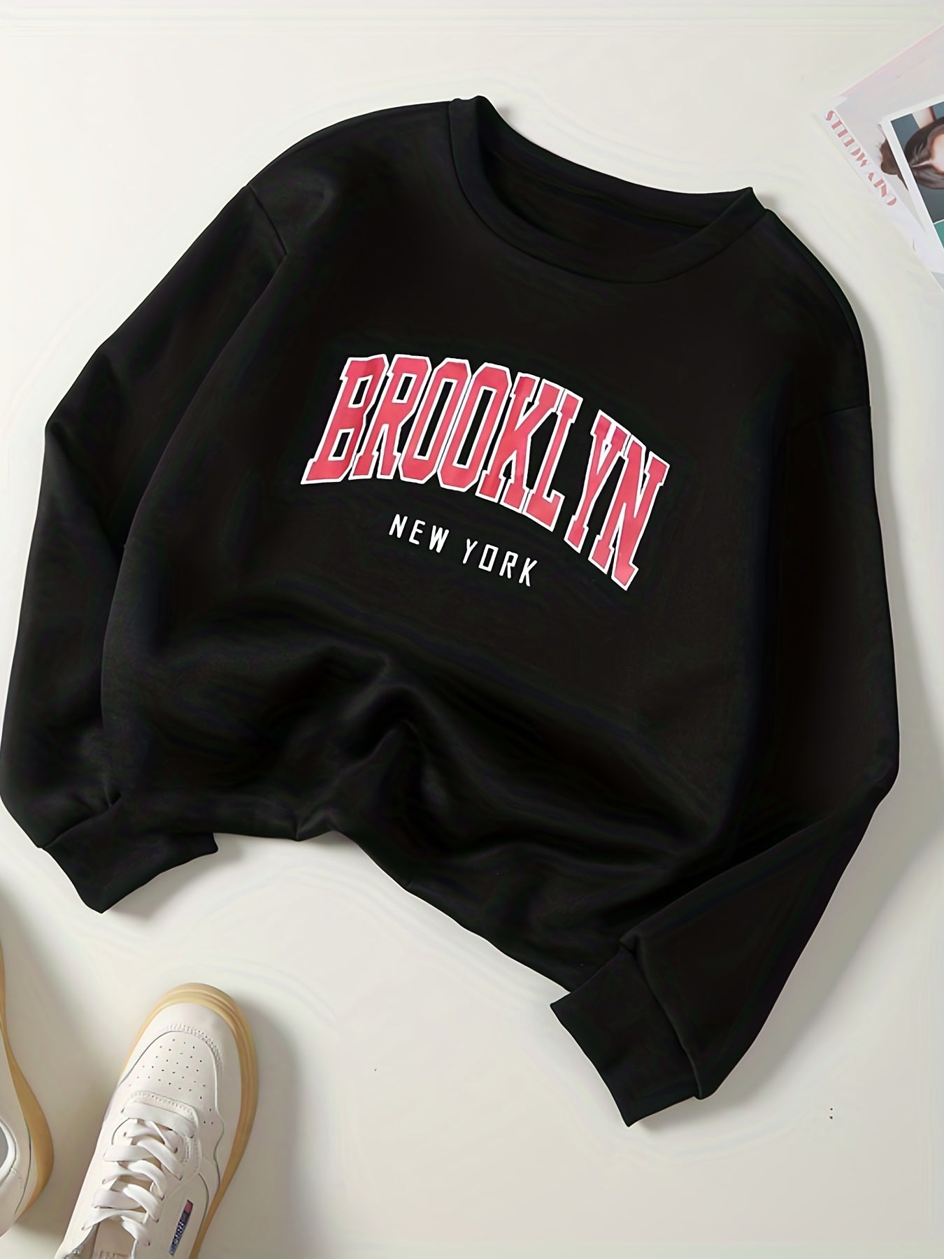 Letter Print Crew Neck Sweatshirt for Women