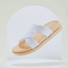 Women's Cross Strap Flat Slides Open Toe Solid Slip On Shoes