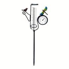Outdoor Bird & Dragonfly Art Rain Gauge with Thermometer, 68cm Metal Frame